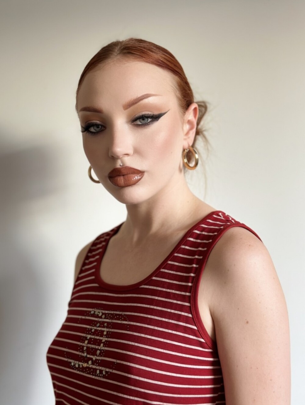"New Fashion" Striped Glittery Red Sleeveless Top